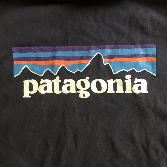 Patagonia P-6 Logo Uprisal Hoodie Sweatshirt Sz M Navy Blue Fitz Roy Thrashed - Picture 9 of 14